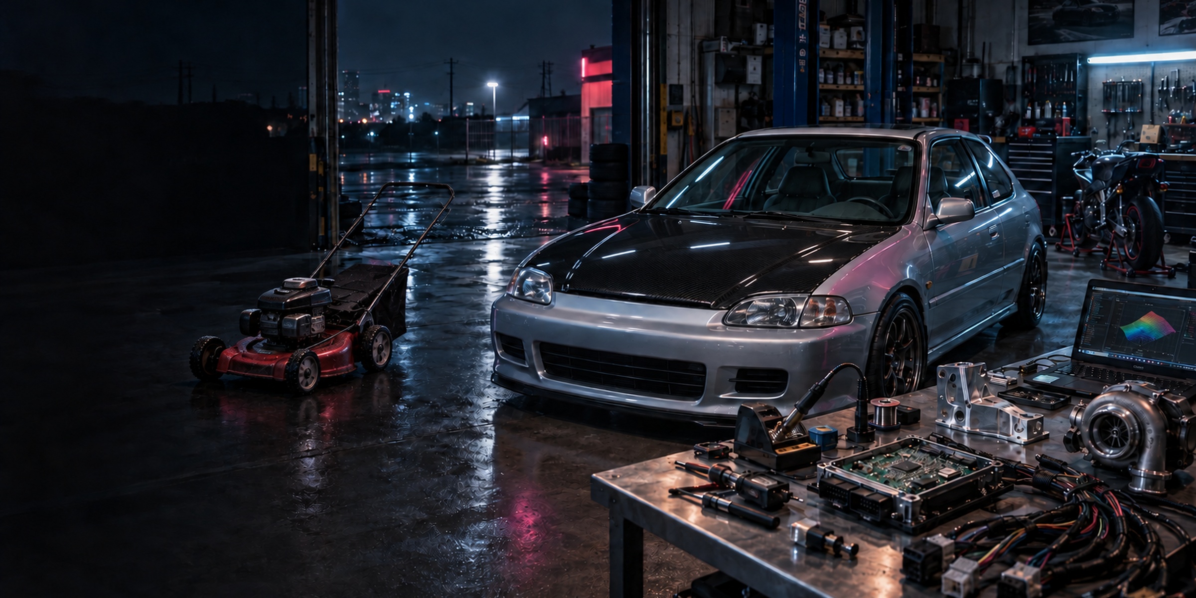 Garage background for custom shop text